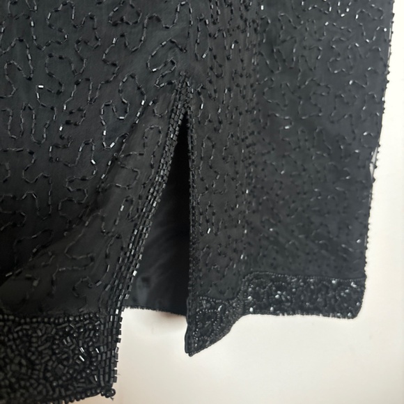 Vintage Holt Renfrew beaded silk black mini dress size L - Picture 5 of 6